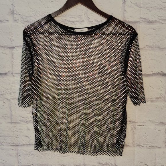 Rainbow Rhinestones Fishnet Party T-Shirt - Picture 1 of 4